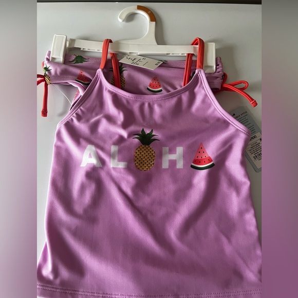 NWT Cat & Jack (Target) purple “Aloha” two-piece swimsuit in girls’ size 6/6X - Picture 1 of 6